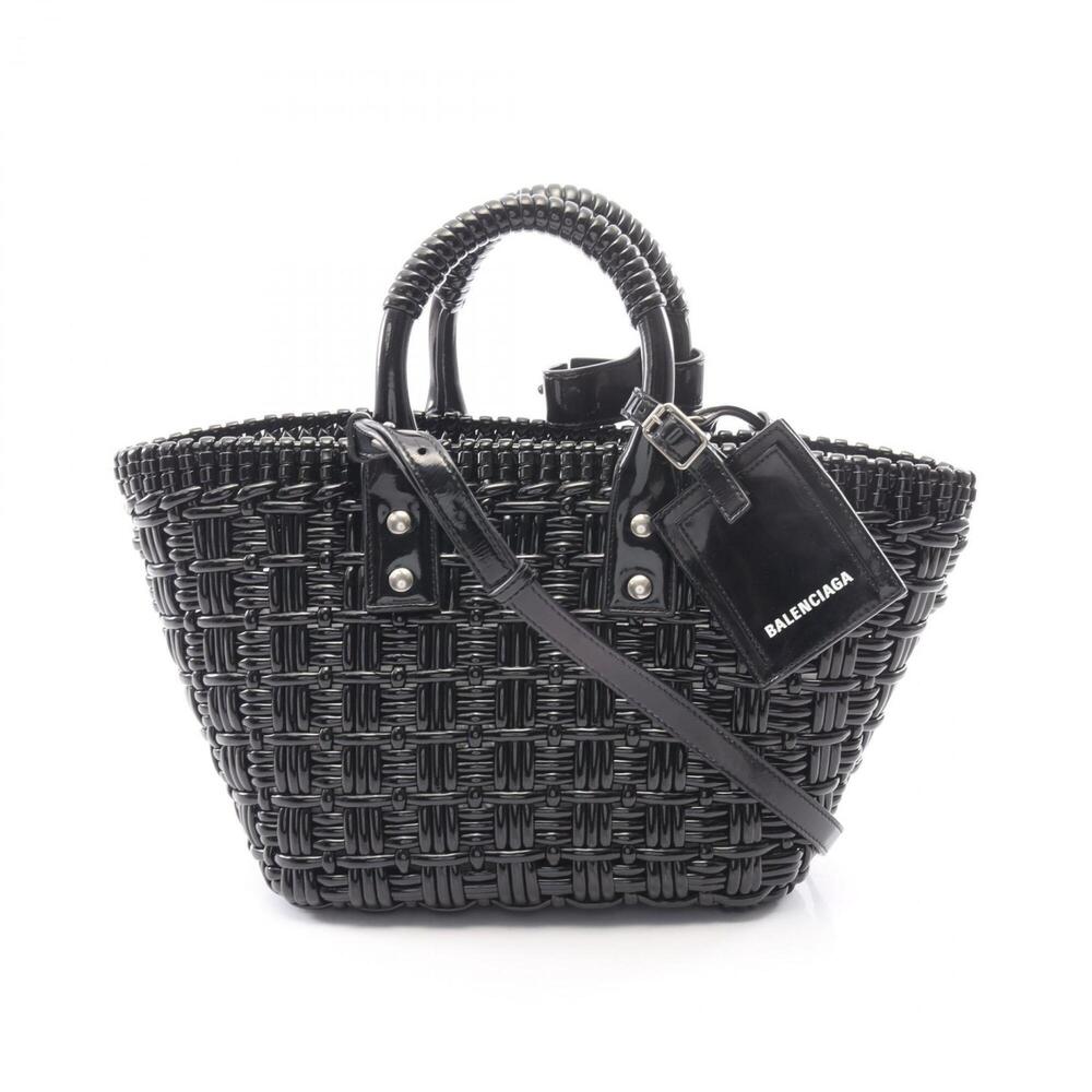 Balenciaga BISTRO XS Bistro Basket Bag 2-Way Tote Handbag Enamel Women's Blac...
